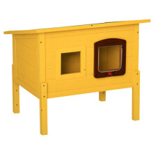 Pawhut Wooden Cat House Pet Home Outdoor Waterproof Door Roof Shelter Garden
