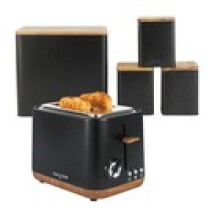 Salter Toronto 2Slice Toaster 4Piece Storage Set Matte Black Wood Finish