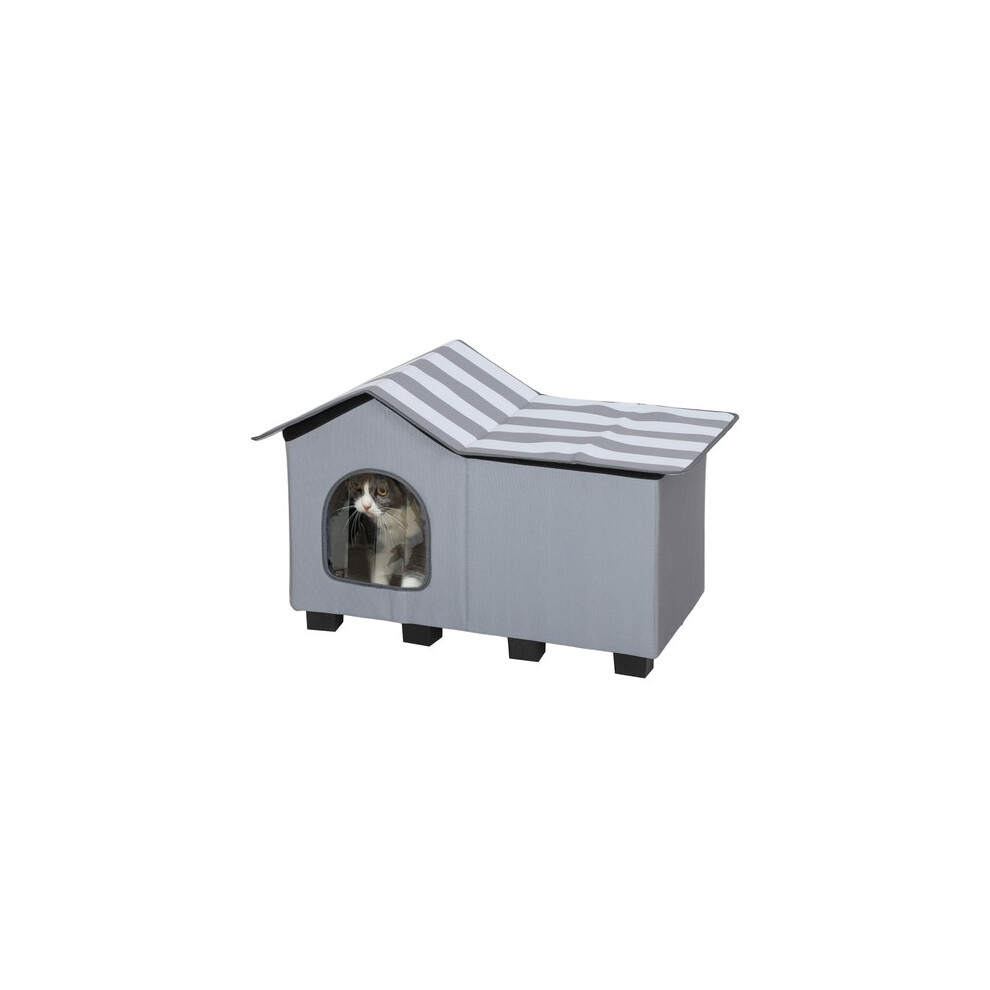 Pawhut Outdoor Cat House Feral Cat Cave With Elevated Base Grey