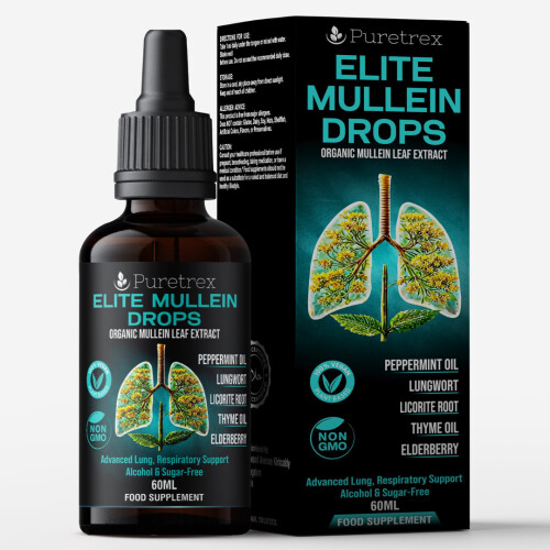 Organic Mullein Leaf Extract Drops 60ml Lungwort Licorite Root Peppermint Oil