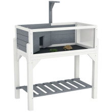 PawHut Wooden Tortoise House with Storage Shelf Clear Observation Windows