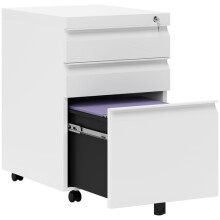 Vinsetto 3 Drawer File Cabinet Lockable Metal Filling Cabinet White