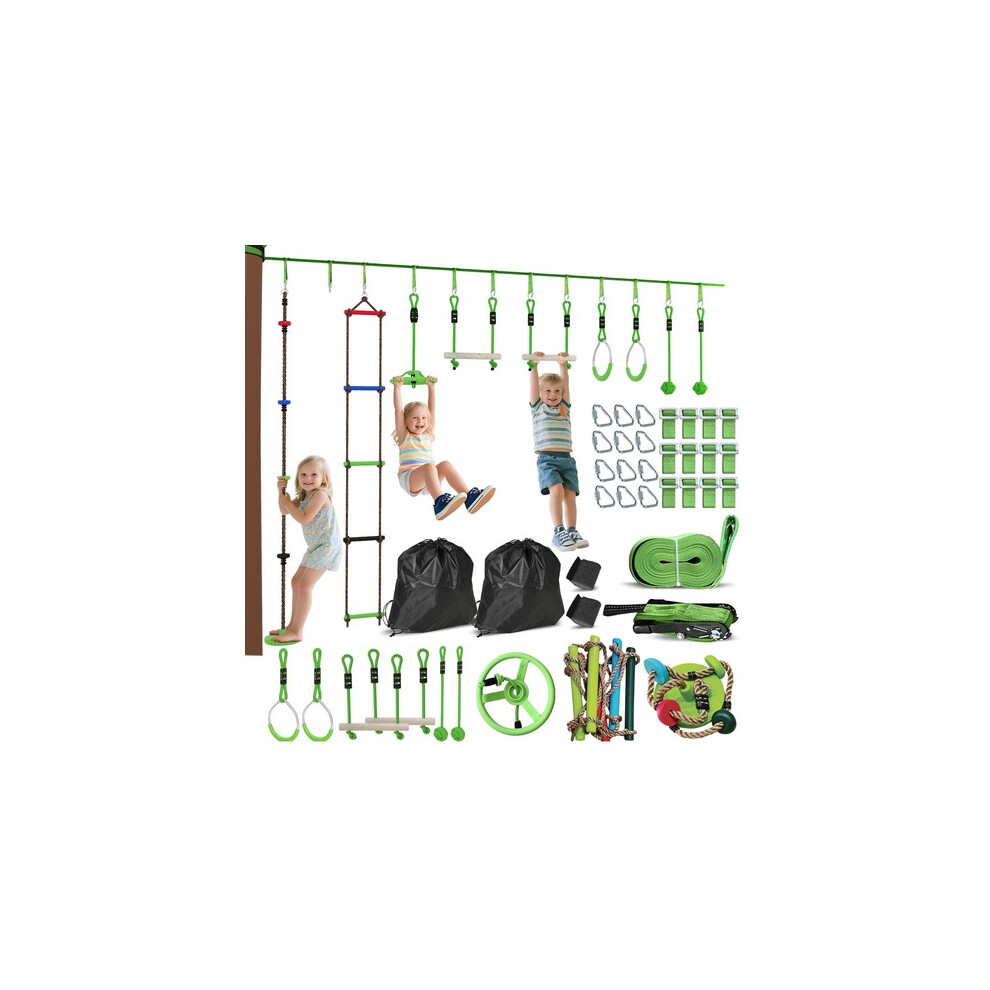 Aiyaplay Green Obstacle Course For Kid With 10 Piece Slackline Kit