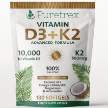 Vitamin D3 10000iu Vitamin K2 500mcg MK7 180 Vegan Softgels Magnesium Coconut