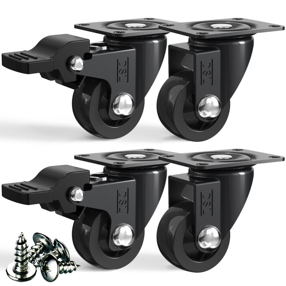 4 Dsl Small 25Mm Rubber Swivel Castor Wheels Furniture Trolley Caster Brake 60Kg 89658581
