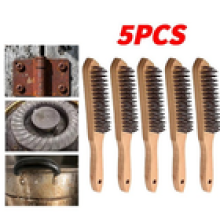 5Pcs Wire Brush 4 Row Cleaning Wooden Handle Steel Heavy Duty Metal Rust Removal