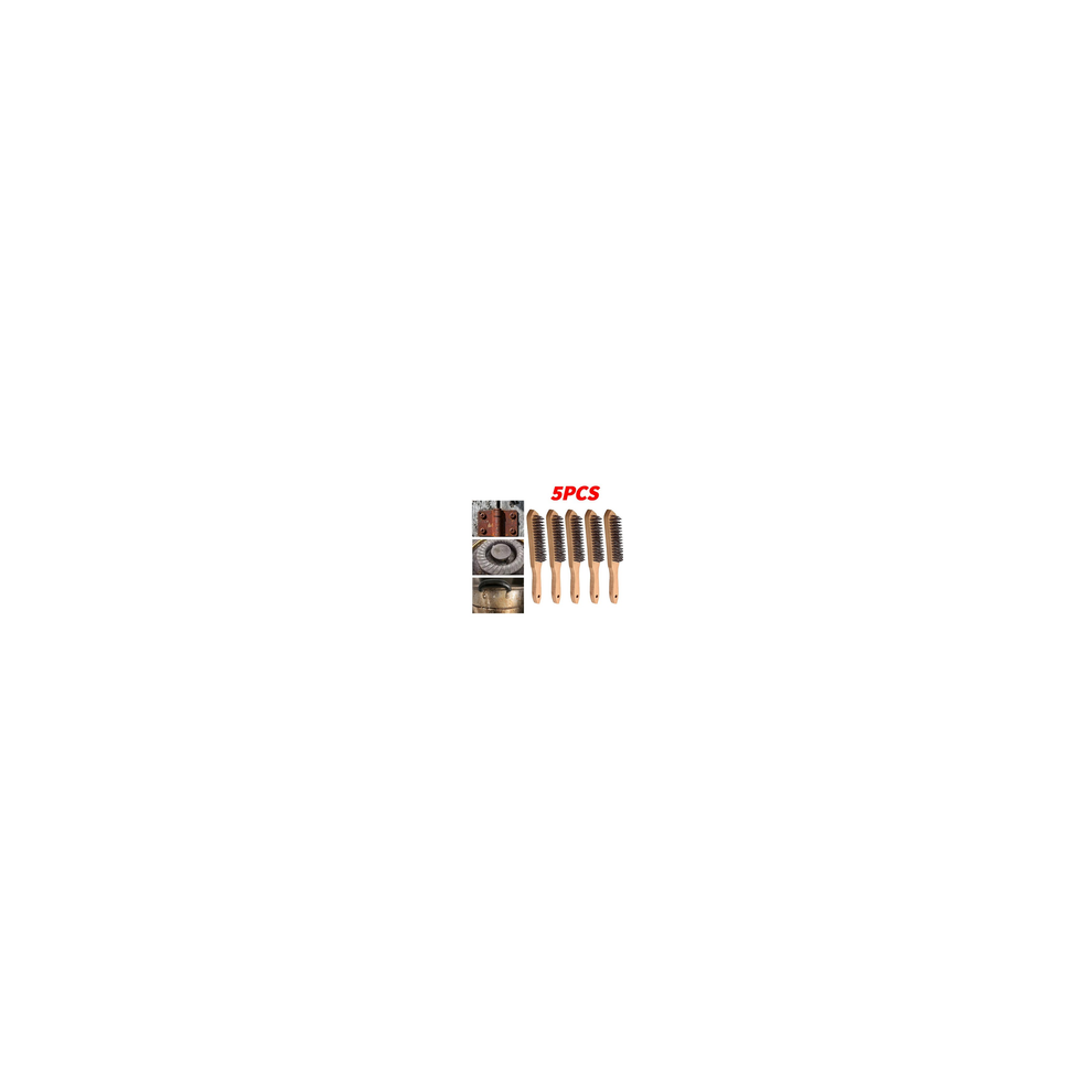 5Pcs Wire Brush 4 Row Cleaning Wooden Handle Steel Heavy Duty Metal Rust Removal 50436002