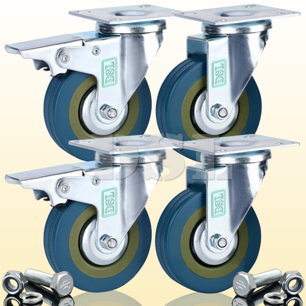 4 Dsl Heavy Duty 360Kg 75Mm Rubber Swivel Castor Wheels Furniture Trolley Caster 14544569