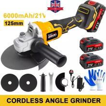 21V 125mm Cordless Angle Grinder Brushless with 2 Battery Charger Disc Kit
