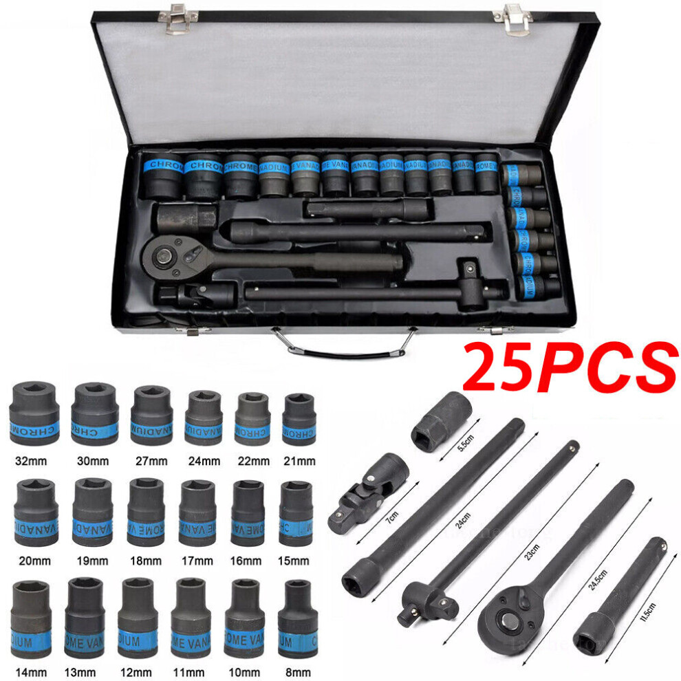 1Packratchet Wrench Set 832Mm Metric Sockets Heavy Duty Extension Bar Metal Case 46151209