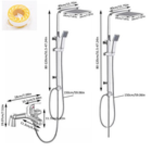 Shower Kit Twin Head Chrome Square Fixed Head Riser Rail With Bath Mixer Tap Set 1