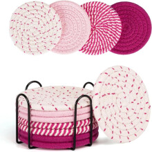 Cotton Rope Placemats Set of 8 Heat Resistant Woven Table Mats for Kitchen Dining 11cm Pink Boho Style