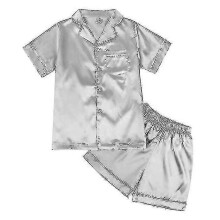 (100,silver)Pajama Set For Kids Silk Pajama Sleepwear