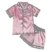 (140,pink)Pajama Set For Kids Silk Pajama Sleepwear