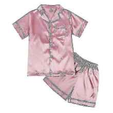 (160,pink)Pajama Set For Kids Silk Pajama Sleepwear