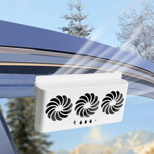 Solar Car Window Fan with Solar Powered Ventilation and Odor Removal System, Easy Window Mounting, White 1