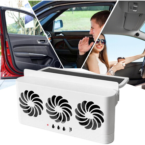 Solar Car Window Fan with Solar Powered Ventilation and Odor Removal System, Easy Window Mounting, White 2