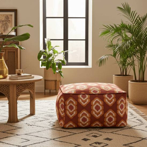 rucomfy Velora Square Floor Cushion Beanbag - Ikat Pattern Pouffe Seat