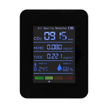 Moniteur de qualité de l'air 5 em 1: TVOC, HCHO, temperatura, umidade, CO2, detector de CO2 recarregável via USB (B)