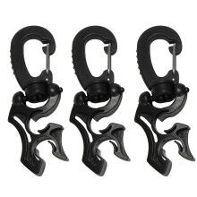 Kit de 3 pinças de fixação para linha de mergulho, com mosquetão e fecho para snorkel.