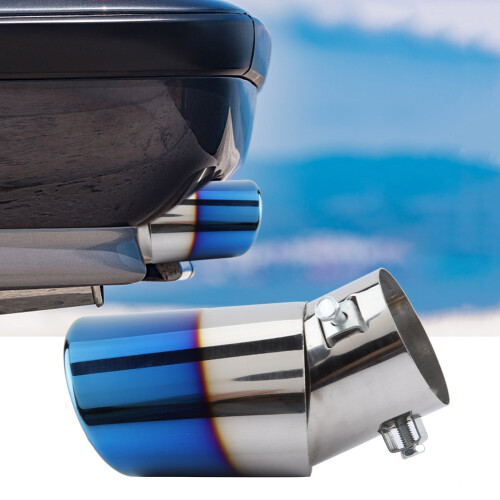 Curved Chrome Blue Exhaust Pipe Tip for Enhanced Vehicle Elegance 2