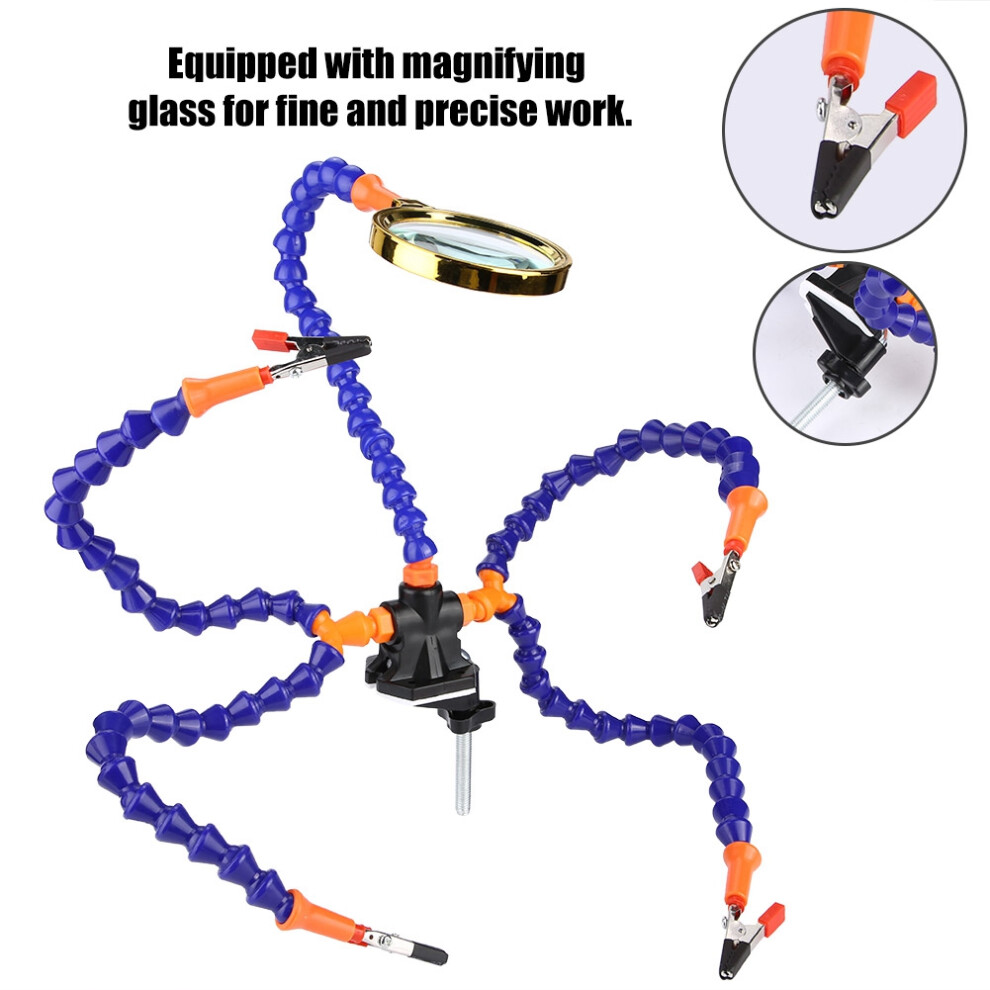 Five Arm Flexible Soldering Station Clip With Magnifier, No Fan 9421377834486