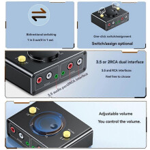 Comutador de áudio bidirecional 3,5 mm para 2 RCA (1 entrada, 2 saídas ou 2 entradas, 1 saída) - Divisor de RCA duplo para 3,5 mm