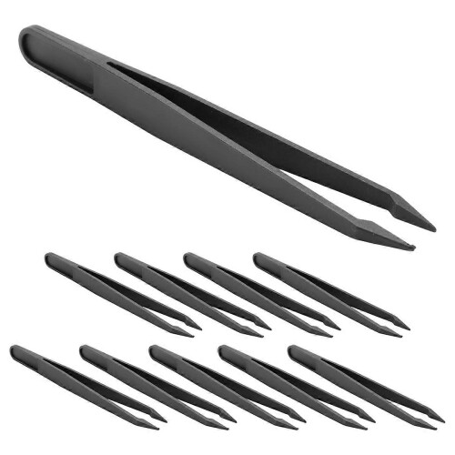 10 pinças antistáticas com pontas de plástico preto, com 12 cm de comprimento 2