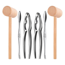 Conjunto de 6 utensílios para frutos do mar, composto por 2 garfos, 2 quebradores de lagosta, 1 quebrador de noz e 2 pinças de lagosta.