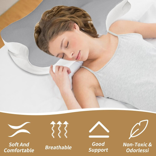 Memory Foam Pillow Ergonomic Neck Pillow For Side And Back Sleepers Grey 1