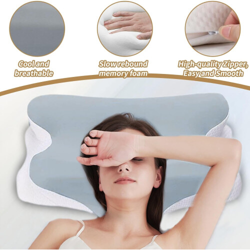 Memory Foam Pillow Ergonomic Neck Pillow For Side And Back Sleepers Grey 2