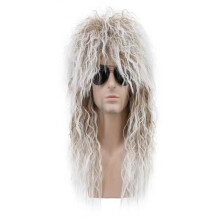 Elegant 80S Revival: Costume Wig, Synthetic Fiber, Adjustable Net Cap, Perfect for 80S Theme Parties, Halloween, DIY Costumes (Black, White)