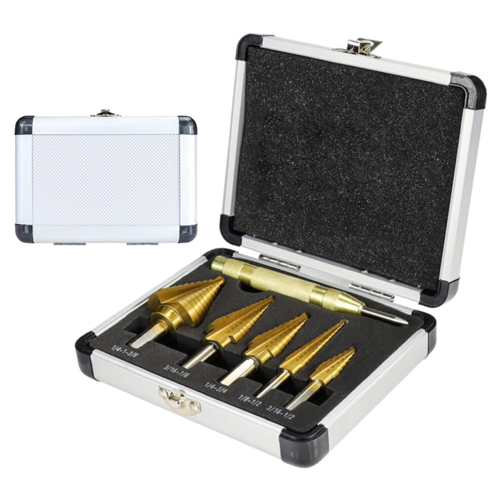 Titanium Coated Step Drill Bit Set For Metal, High-Speed Steel Stepped Drill Bits With Spiral Grooved Design, Automatic Center Punch For Precision 9433291539309