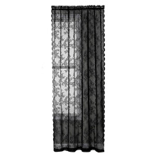 Rideau de renda, boa permeabilidade ao ar, proteção solar, extra suave, lavável, padrão floral decorativo preto