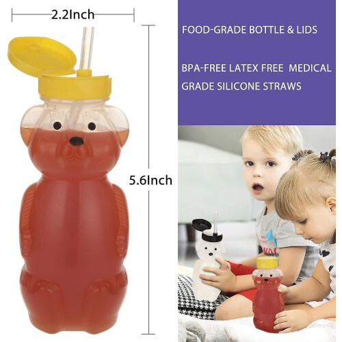 2 copos com canudo Honey Bear 240ml com 2 canudos flexíveis e ferramentas limpeza 1