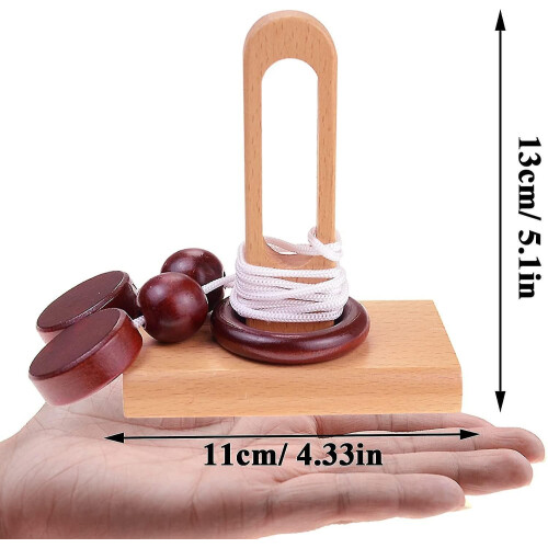 Conjunto de 4 puzzles clássicos de madeira com corda, anéis e quebra-cabeças (ruigou) 1