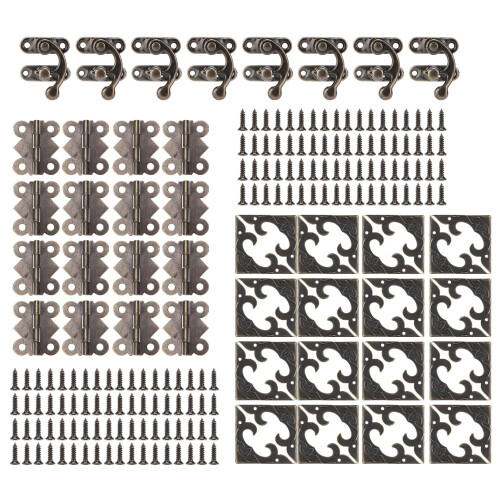 Iron Retro Hardware Kit for Boxes with Locks Hinges and Corner Safety Features 1