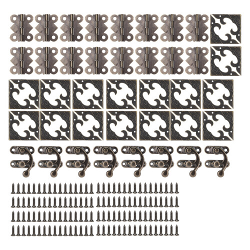 Iron Retro Hardware Kit for Boxes with Locks Hinges and Corner Safety Features