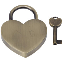Heart Lock 1 Set, Vintage Bronze Metal Heart Shape Lock 45x59mm With Key, For Diary, Jewelry Box, Small Luggage
