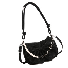 Elegante Damen-Umhängetasche mit Kettenriemen,-Schwarz