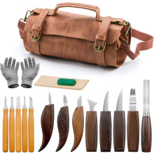 Holzbildhauer-Set – 17-teilig, Werkzeugset mit Lederetui, Messerset für Holzbildhauerei, DIY-Set für Anfänger und Profis