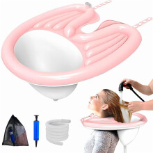 Opblaasbare shampoobakken met opblaaspomp voor mobiel en morsvrij haarwassen; haarwassen in bed voor ouderen en mensen met een beperking.