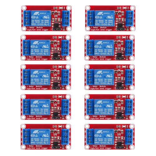 10 Stück 1-Kanal-Relaismodulplatinen mit High- oder Low-Pegel-Triggerung, Optokoppler-Isolation, DV 12V