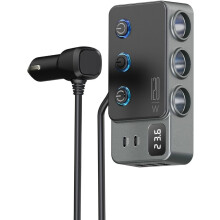8-in-1 cigarette lighter splitter, 3-socket car charger adapter, 5-port QC3.0 PD35W Type-C USB charger, 12V/24V car socket with built-in protector