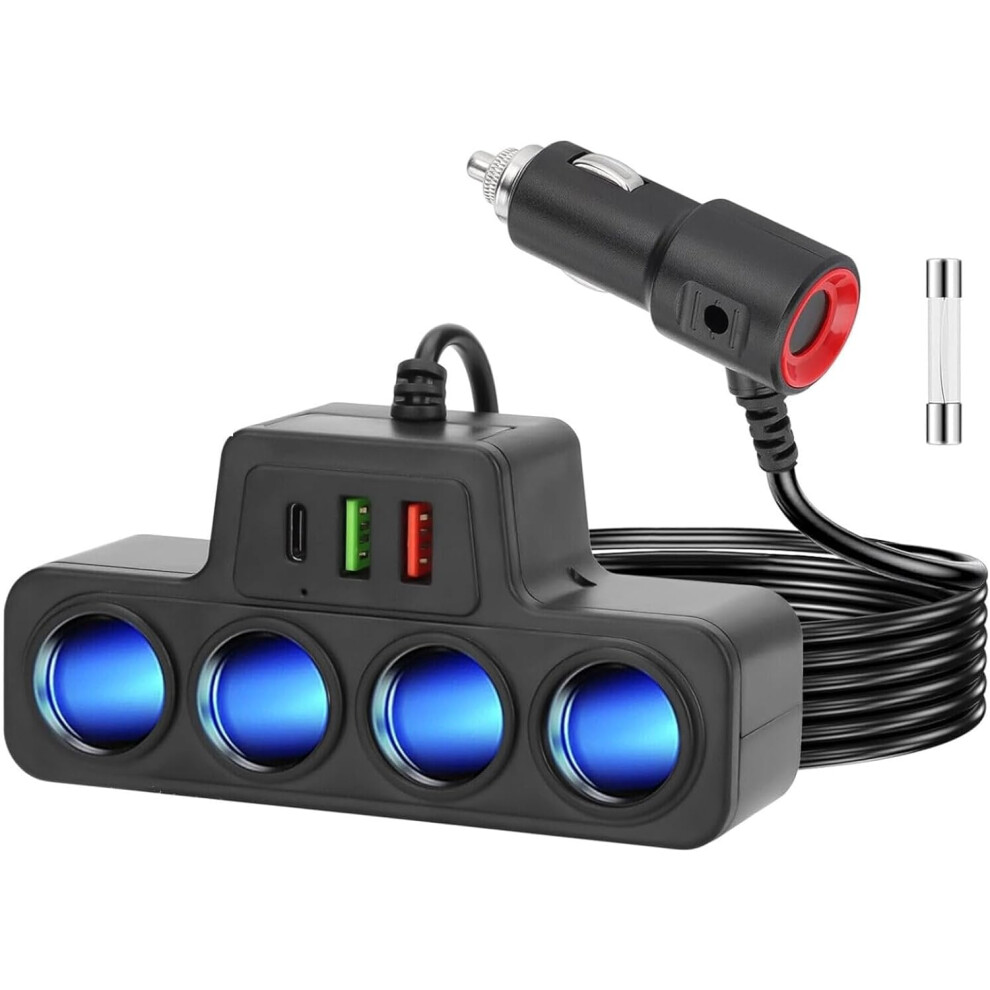 7-In-1 Usb Cigarette Lighter Charger, 120W Car Charger Splitter Adapter With 4 Outlets And 3 Usb Ports, Fast Charging For 12V/24V Car Devices 4027070121097