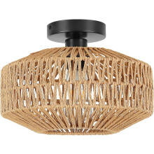 Rattan Pendant Light, Boho Woven Retro Ceiling Lampshade E27 Handcrafted Decorative Lampshade for Living Room, Bathroom, Bedroom, Dining Room, Hallway