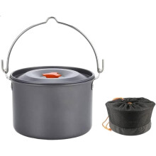 Camping Hanging Pot Cooking Utensils, Portable 4L Aluminum Hanging Cooking Utensils with Lid for Campfire Cooking, Stews