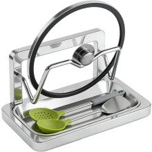 Potdekselhouder, lepelhouder, met uitneembaar opbergvak voor deksels, voor keukenspatels, droogrek, snijplanken, servies, enkellaags