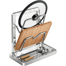 Potdekselhouder, lepelhouder, met uitneembaar opbergvak voor deksels, voor keukenspatels, droogrek, snijplanken, servies, enkellaags
