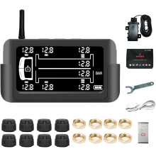 Bandenspanningscontrolesysteem, draadloos TPMS-monitoringsysteem op zonne-energie met 8 externe TPMS-sensoren, 6 waarschuwingsmodi, realtime dete